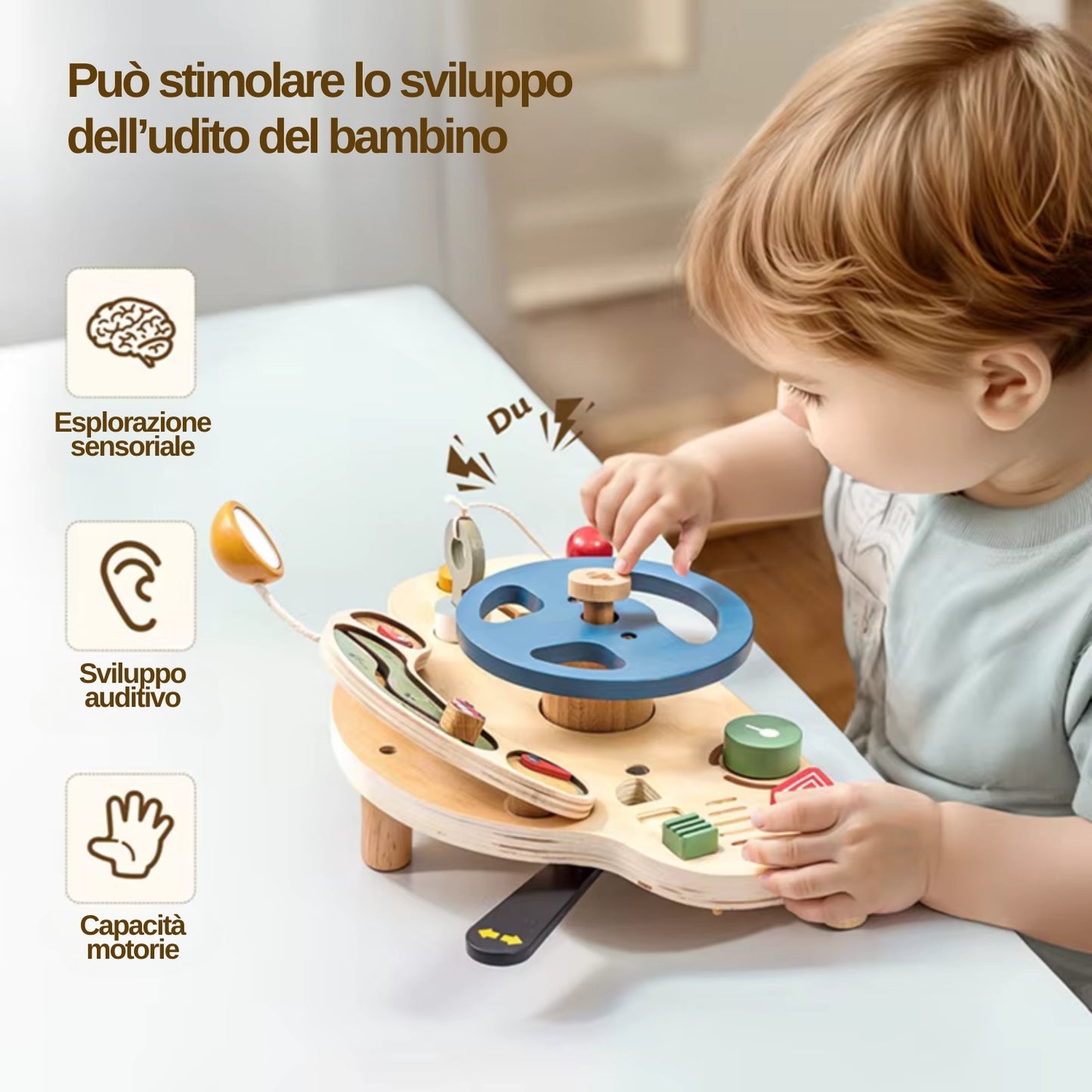 Mini Volante Interattivo in Legno per Bambini – Gioco Educativo dai 2 Anni