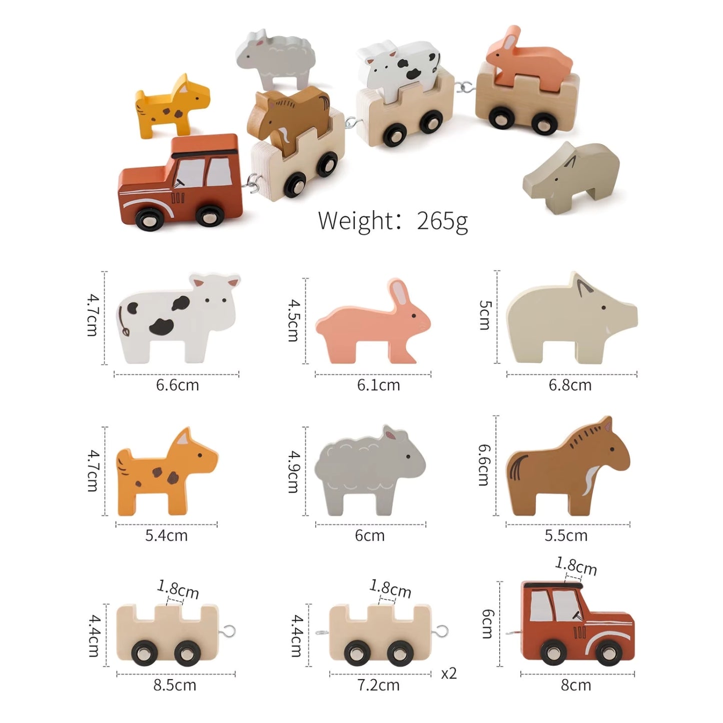 Trenino in Legno con Animali da Trainare