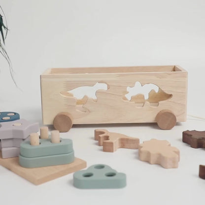 Macchina in Legno con Dinosauri e Forme da Inserire  – Gioco Educativo dai 2 Anni